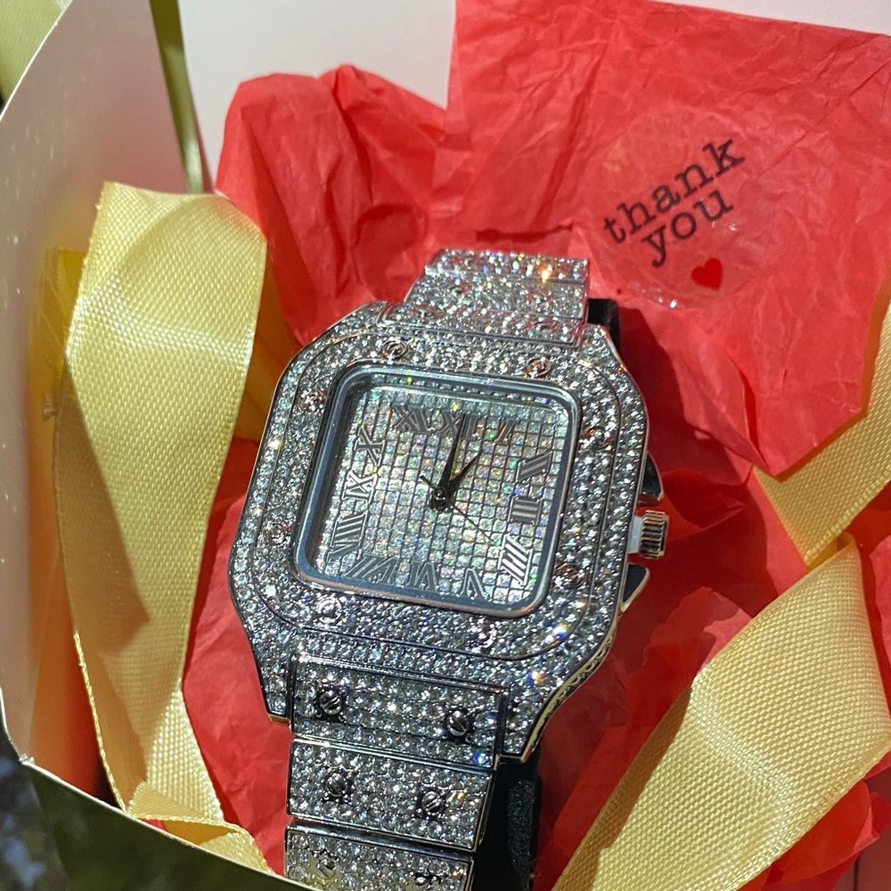 Silver white lab Diamond -Embellished Watch resizable links unisex